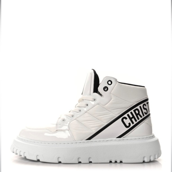 CHRISTIAN DIOR Nylon Fabric Womens D-Player High Top Sneakers White & Black - Picture 1 of 15